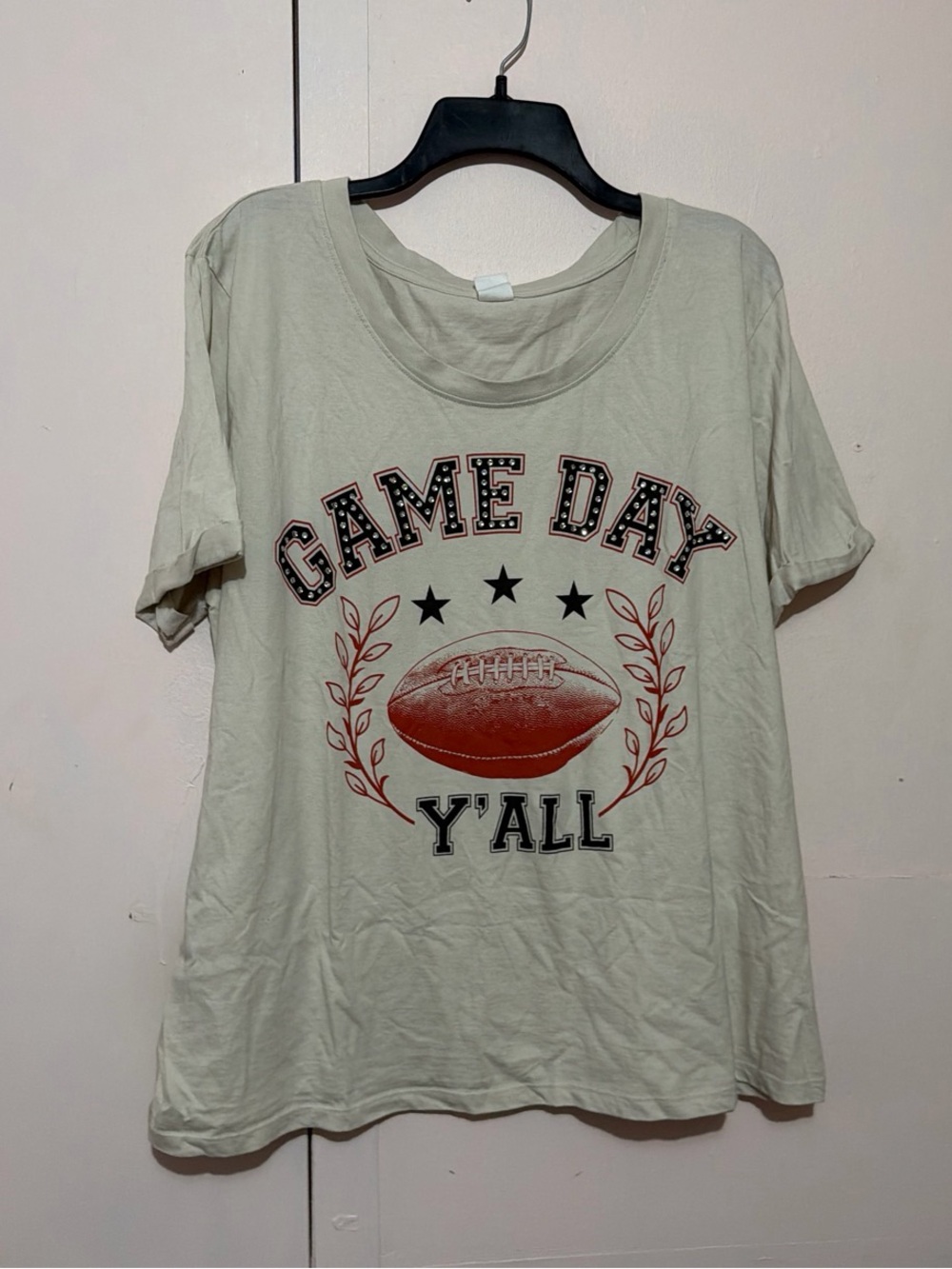 GAME DAY Y'ALL Short Sleeve Tee - Cream with Rust Graphic